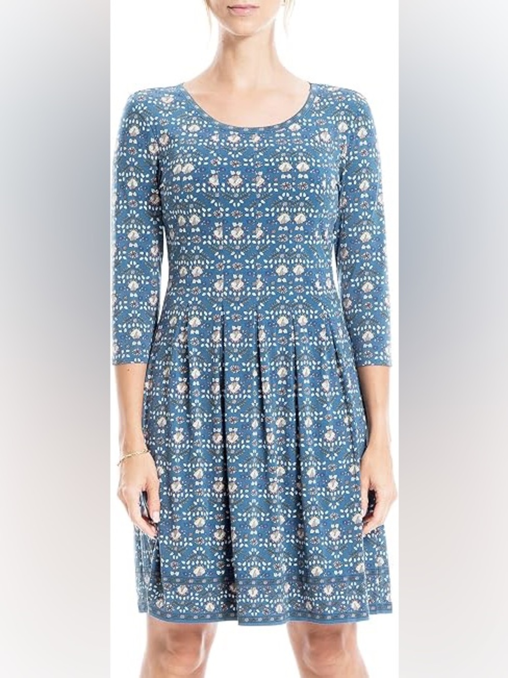 Max Studio 3/4 sleeve Fit & Flare inverted pleated Dress